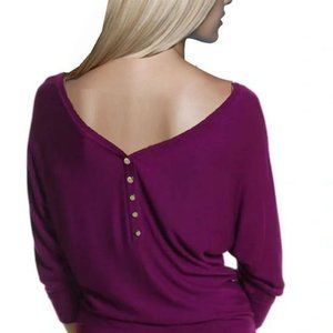 White House Black Market Double V-Neck Purple Sweater Top XS 3/4 Sleeve